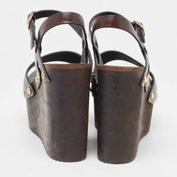 مملوكة مسبقًا Celine Brown Alligator Wedge Ankle Strap Sandals Size 36