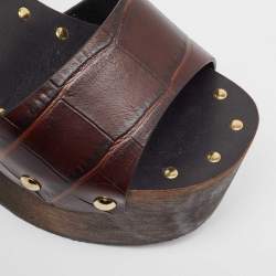 مملوكة مسبقًا Celine Brown Alligator Wedge Ankle Strap Sandals Size 36