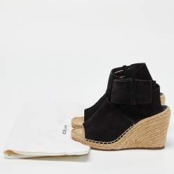 Celine Black Suede Espadrille Wedge Sandals Size 39