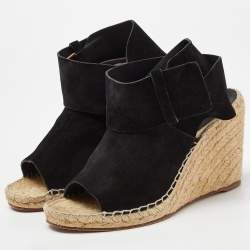 Celine Black Suede Espadrille Wedge Sandals Size 39