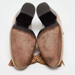 Pre Owned Celine Beige/White Leather Tassel Accents Pumps Size 37