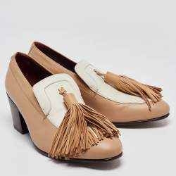 Pre Owned Celine Beige/White Leather Tassel Accents Pumps Size 37