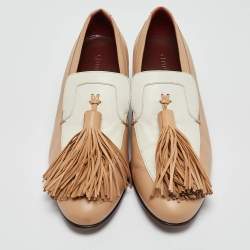Pre Owned Celine Beige/White Leather Tassel Accents Pumps Size 37