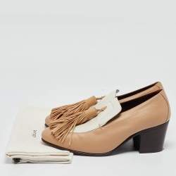 Pre Owned Celine Beige/White Leather Tassel Accents Pumps Size 37