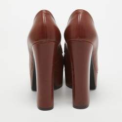 Pre Owned Celine Brown/White Leather Tassel Detail Platform Loafer Pumps Size 38