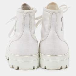 Pre Owned Celine White Canvas Combat Boots Size 36