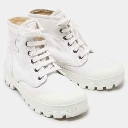 Pre Owned Celine White Canvas Combat Boots Size 36