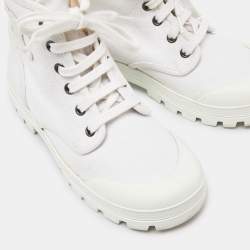 Pre Owned Celine White Canvas Combat Boots Size 36