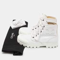 Pre Owned Celine White Canvas Combat Boots Size 36