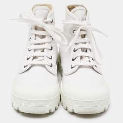 Pre Owned Celine White Canvas Combat Boots Size 36