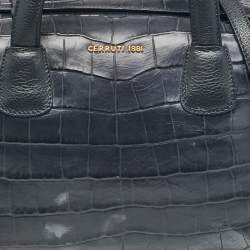 Cerruti 1881 Navy Blue Croc Embossed Faux Leather Shopper Tote