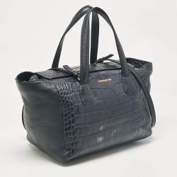 Cerruti 1881 Navy Blue Croc Embossed Faux Leather Shopper Tote