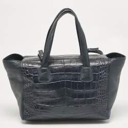 Cerruti 1881 Navy Blue Croc Embossed Faux Leather Shopper Tote