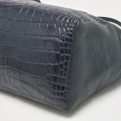 Cerruti 1881 Navy Blue Croc Embossed Faux Leather Shopper Tote