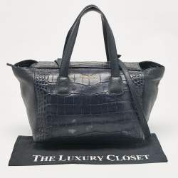 Cerruti 1881 Navy Blue Croc Embossed Faux Leather Shopper Tote