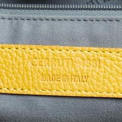 Pre Owned Cerruti 1881 Yellow Leather Crystal Studded Tote