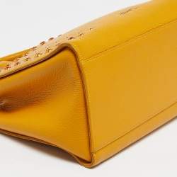 Pre Owned Cerruti 1881 Yellow Leather Crystal Studded Tote