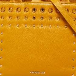 Pre Owned Cerruti 1881 Yellow Leather Crystal Studded Tote