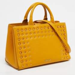 Pre Owned Cerruti 1881 Yellow Leather Crystal Studded Tote