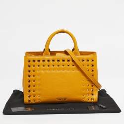 Pre Owned Cerruti 1881 Yellow Leather Crystal Studded Tote