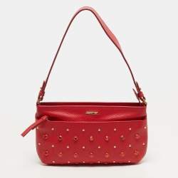 Pre Owned Cerruti 1881 Crystal Studded Red Leather Shoulder Bag