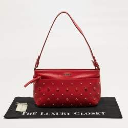 مملوكة مسبقًا Cerruti 1881 Crystal Studded Red Leather Shoulder Bag