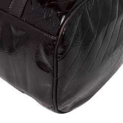 Pre Owned Cerruti 1881 Dark Brown Quilted Patent Leather Boston Bag