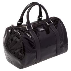 Pre Owned Cerruti 1881 Dark Brown Quilted Patent Leather Boston Bag