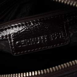 Pre Owned Cerruti 1881 Dark Brown Quilted Patent Leather Boston Bag