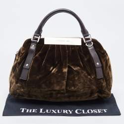 Cerruti Brown Velvet Pleated Satchel