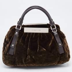 Cerruti Brown Velvet Pleated Satchel
