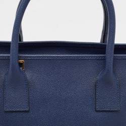 Pre Owned Cerruti Navy Blue Leather Top Zip Tote