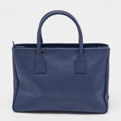 Pre Owned Cerruti Navy Blue Leather Top Zip Tote