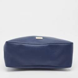 Pre Owned Cerruti Navy Blue Leather Top Zip Tote