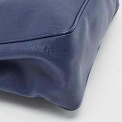 Pre Owned Cerruti Navy Blue Leather Top Zip Tote