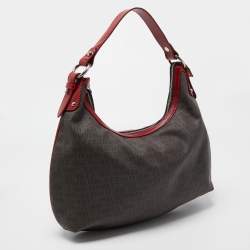 Cerruti Dark Brown/Red Monogram Coated Canvas and Leather Hobo