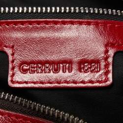 Cerruti Dark Brown/Red Monogram Coated Canvas and Leather Hobo