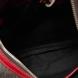 Cerruti Dark Brown/Red Monogram Coated Canvas and Leather Hobo
