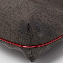 Cerruti Dark Brown/Red Monogram Coated Canvas and Leather Hobo