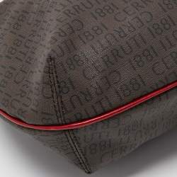 Cerruti Dark Brown/Red Monogram Coated Canvas and Leather Hobo