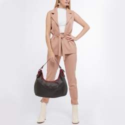 Cerruti Dark Brown/Red Monogram Coated Canvas and Leather Hobo