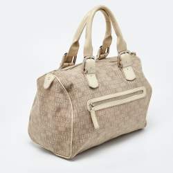 Cerruti Beige Signature Canvas and Patent Leather Boston Bag