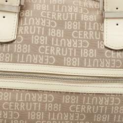 Cerruti Beige Signature Canvas and Patent Leather Boston Bag