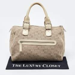 Cerruti Beige Signature Canvas and Patent Leather Boston Bag