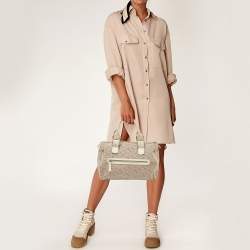 Cerruti Beige Signature Canvas and Patent Leather Boston Bag