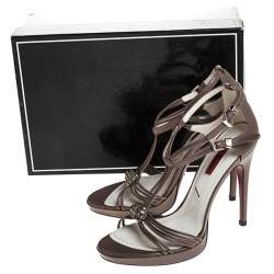 Cesare Paciotti Brown Leather Embellished Strappy Sandals Sandals Size 36