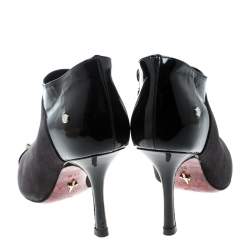 Cesare Paciotti Black Suede and Leather Studded Cap Toe Ankle Boots Size 35.5