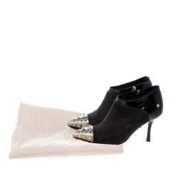 Cesare Paciotti Black Suede and Leather Studded Cap Toe Ankle Boots Size 35.5