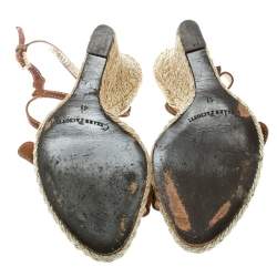 Pre Owned Cesare Paciotti Brown Suede Leather Ankle Strap Wedge Sandals Size 40