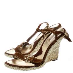 Pre Owned Cesare Paciotti Brown Suede Leather Ankle Strap Wedge Sandals Size 40